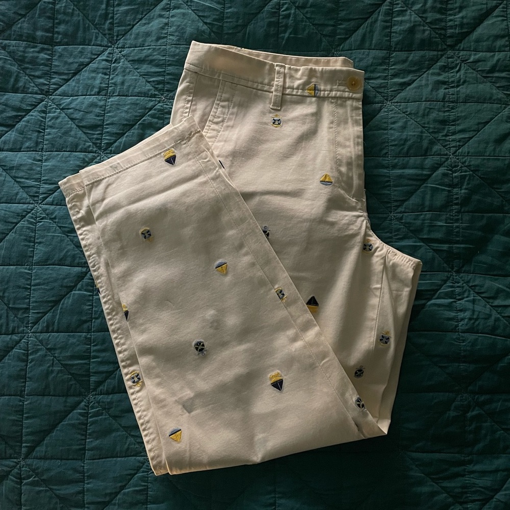 Talbots Girlfriend Chinos Embroidered Nautical Cropped Pant